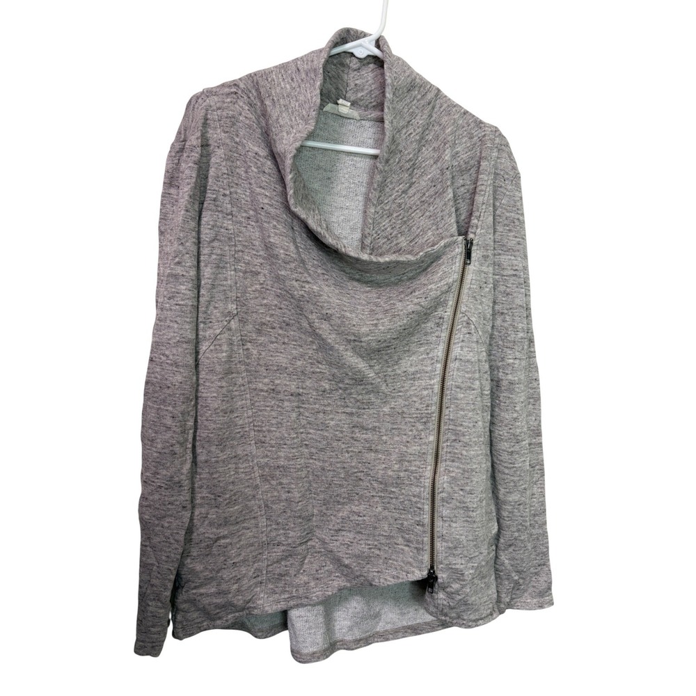 Eileen Fisher Womens Grey Linen Cotton Asymmetrical Zip Cowl Neck Jacket Medium